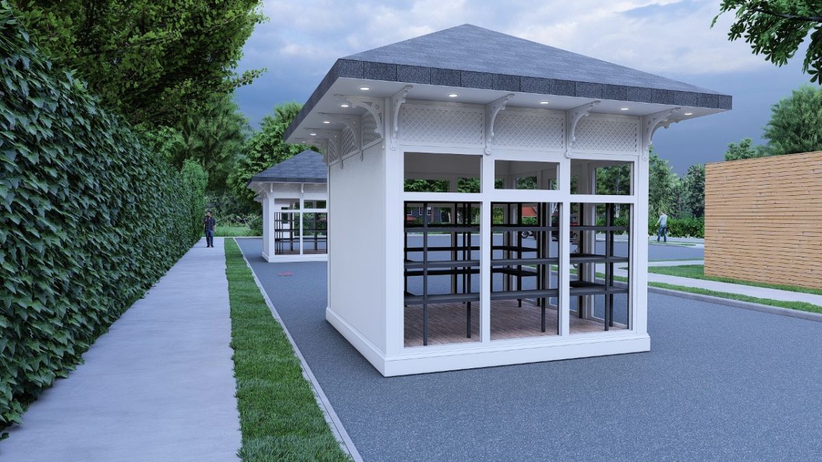 Первые брендированные сувенирные лавки устанавливают в Железноводске на «Купеческом ряду». Фото: администрация Железноводска.