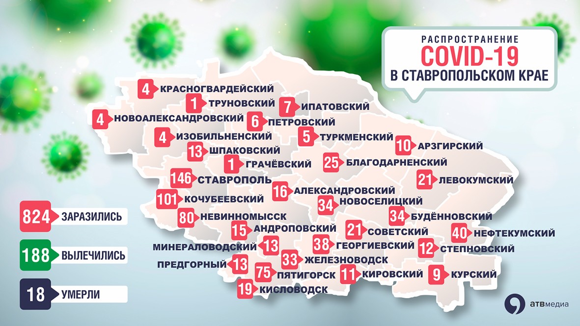 Карта распространения коронавируса на Ставрополье 5 мая 2020 года Карта распространения коронавируса на Ставрополье 5 мая 2020 года