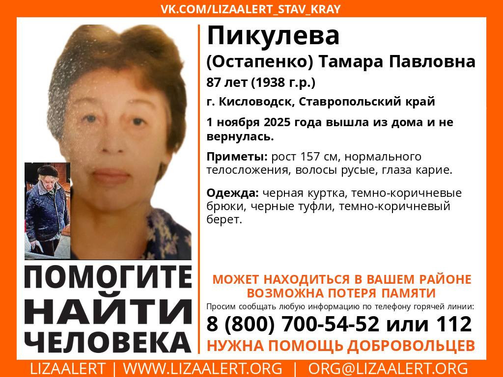 87-летняя жительница Кисловодска пропала на Ставрополье